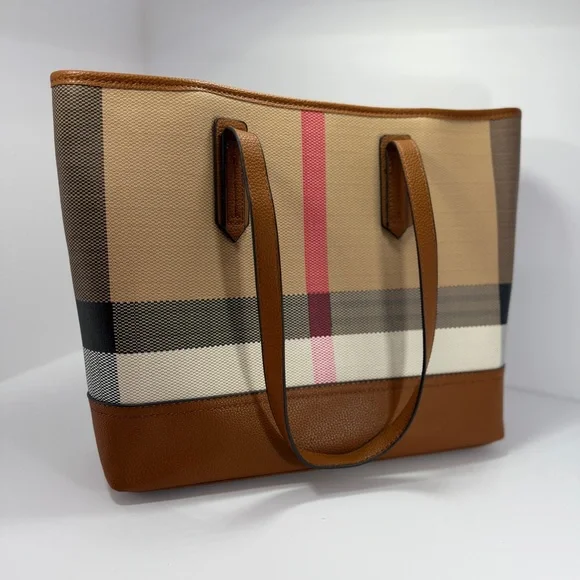 2 piece tote bags!  Stylish Tan and Pink Checkered - Picture 6 of 11